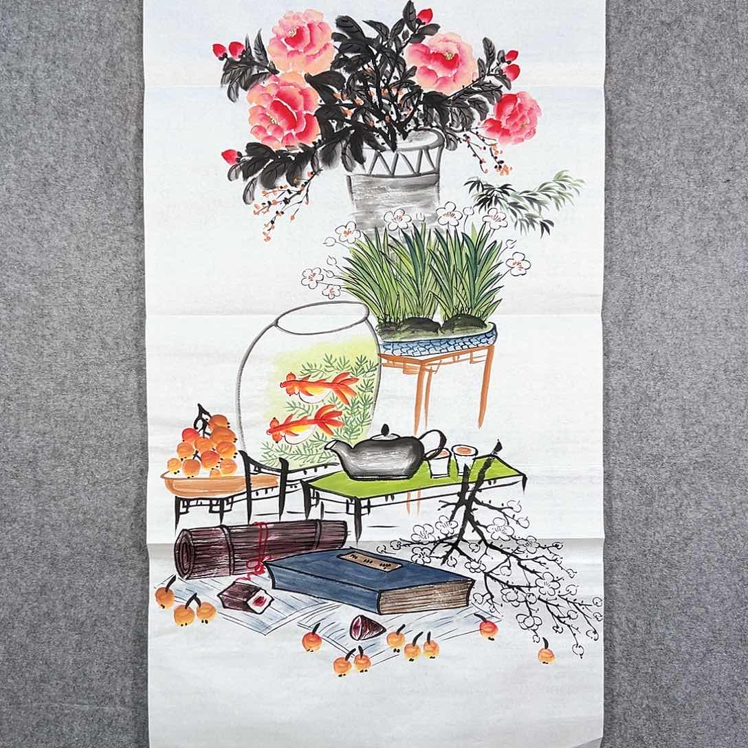 国画433 牡丹之花之叶的颜色与叶