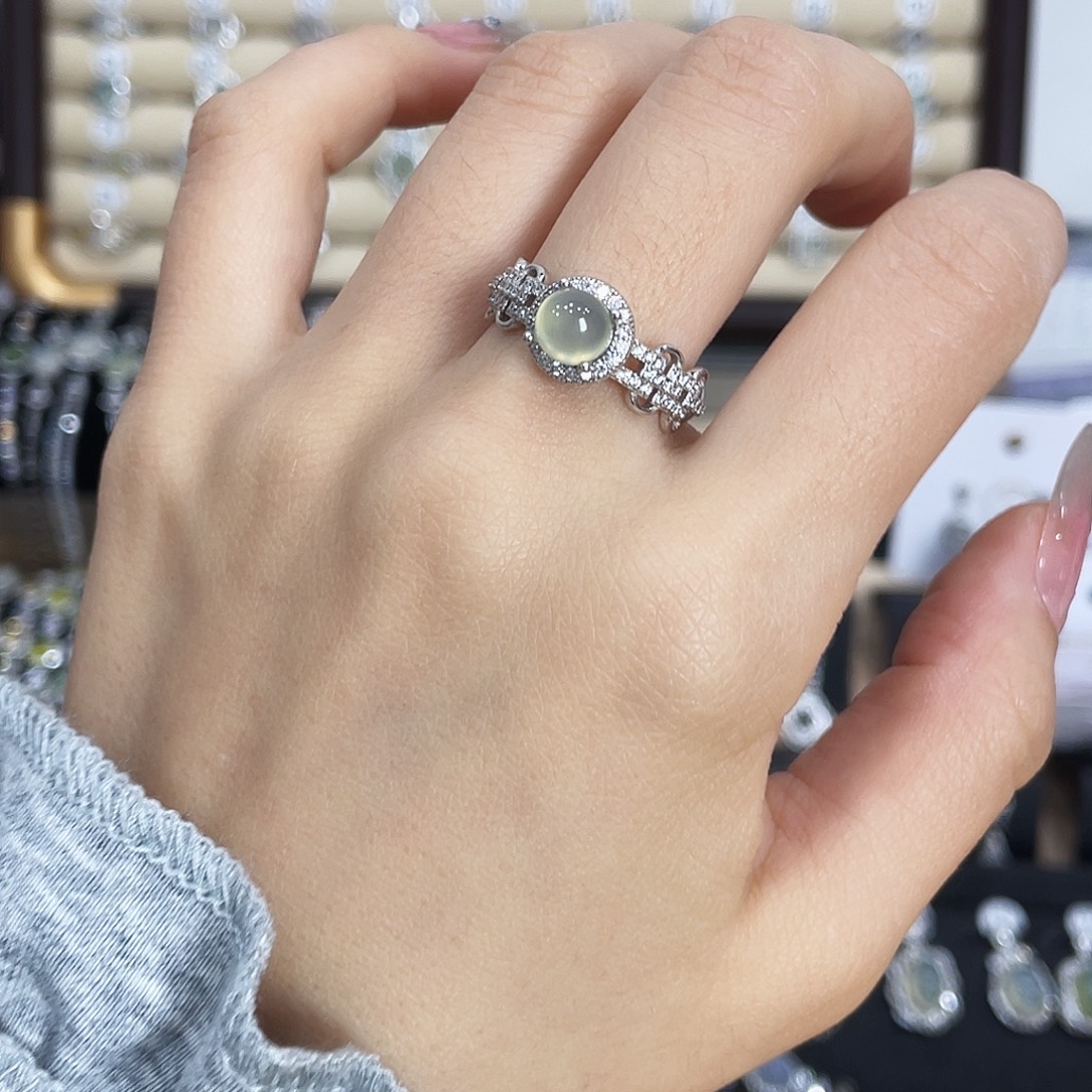 ****⁺蛇纹石玉银S925镶嵌戒指