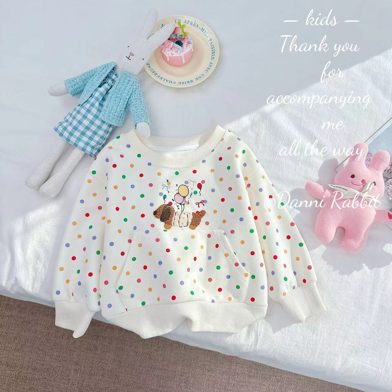 春季新款可爱百搭彩色波点腊肠小狗儿童卫衣 D-Z315