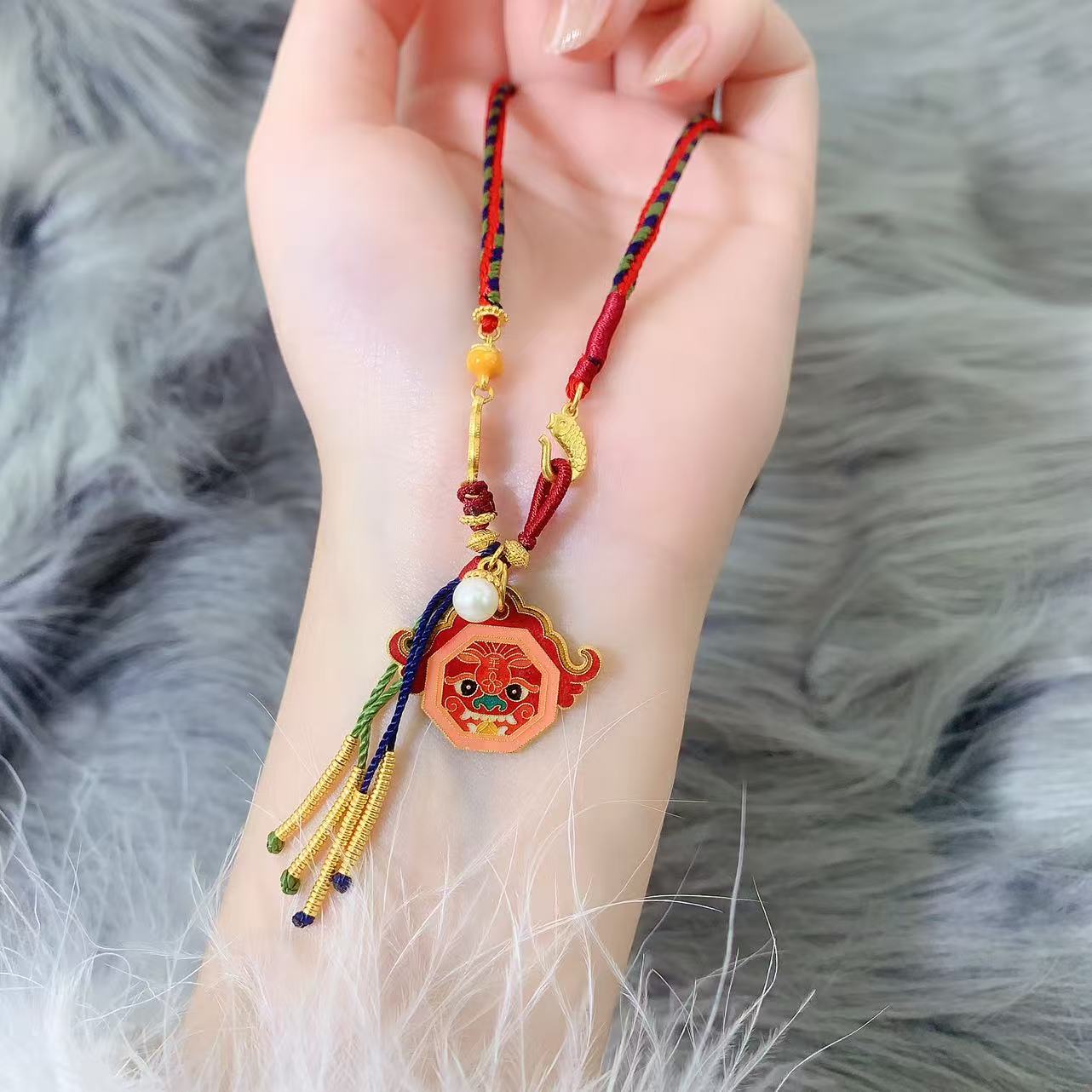 【伟新源】足金999 古法工艺 国金烧蓝龙牌套链11.39克