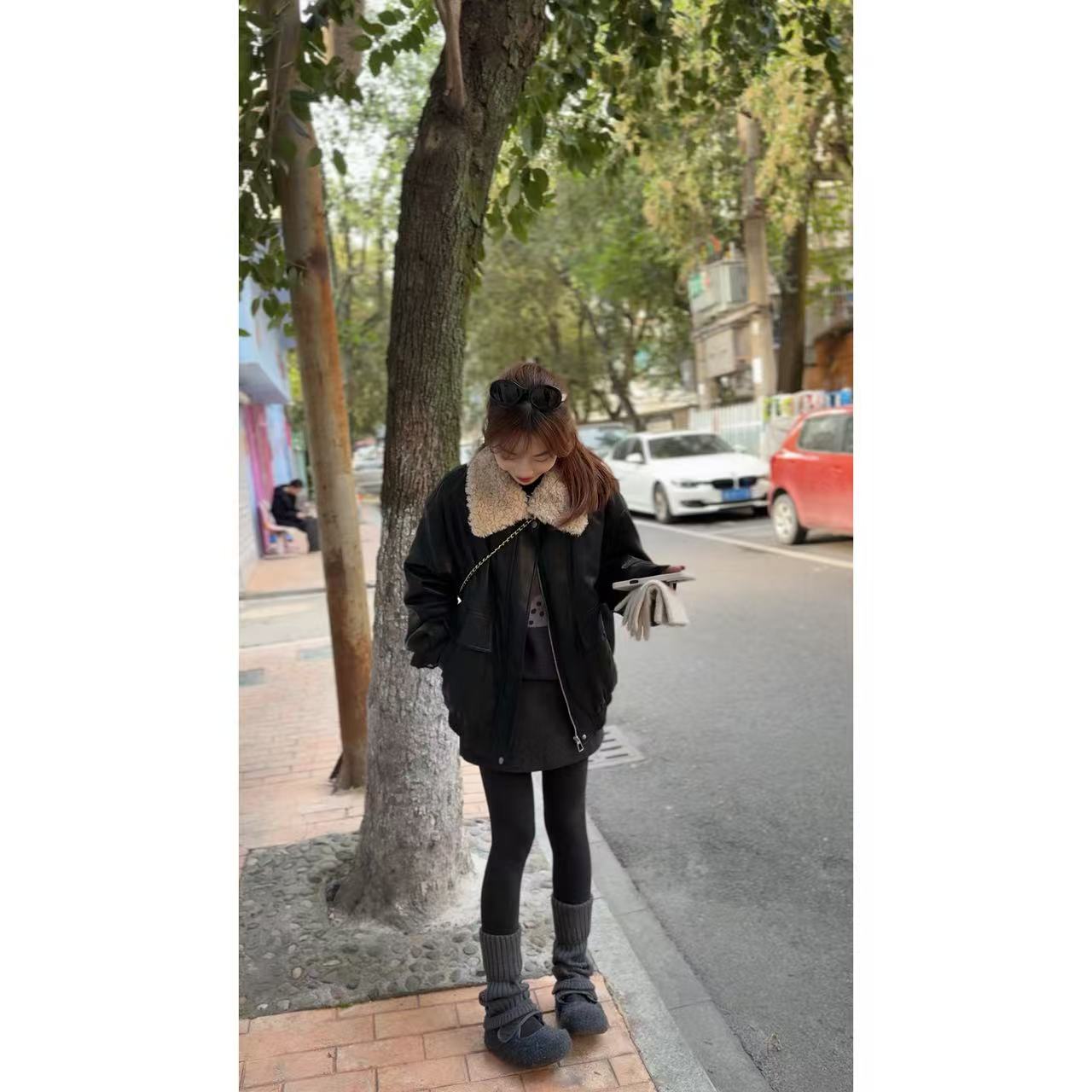 QiongQiong自留款！设计感拼接毛领内搭羽绒保暖百搭显瘦皮衣外套