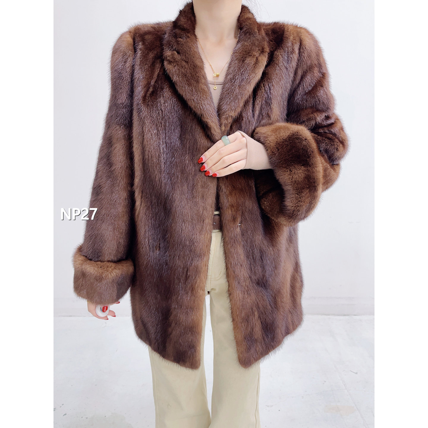 【NP27】L 蜜茶棕中长款全抽水貂毛（肩43胸110衣76袖61）14027