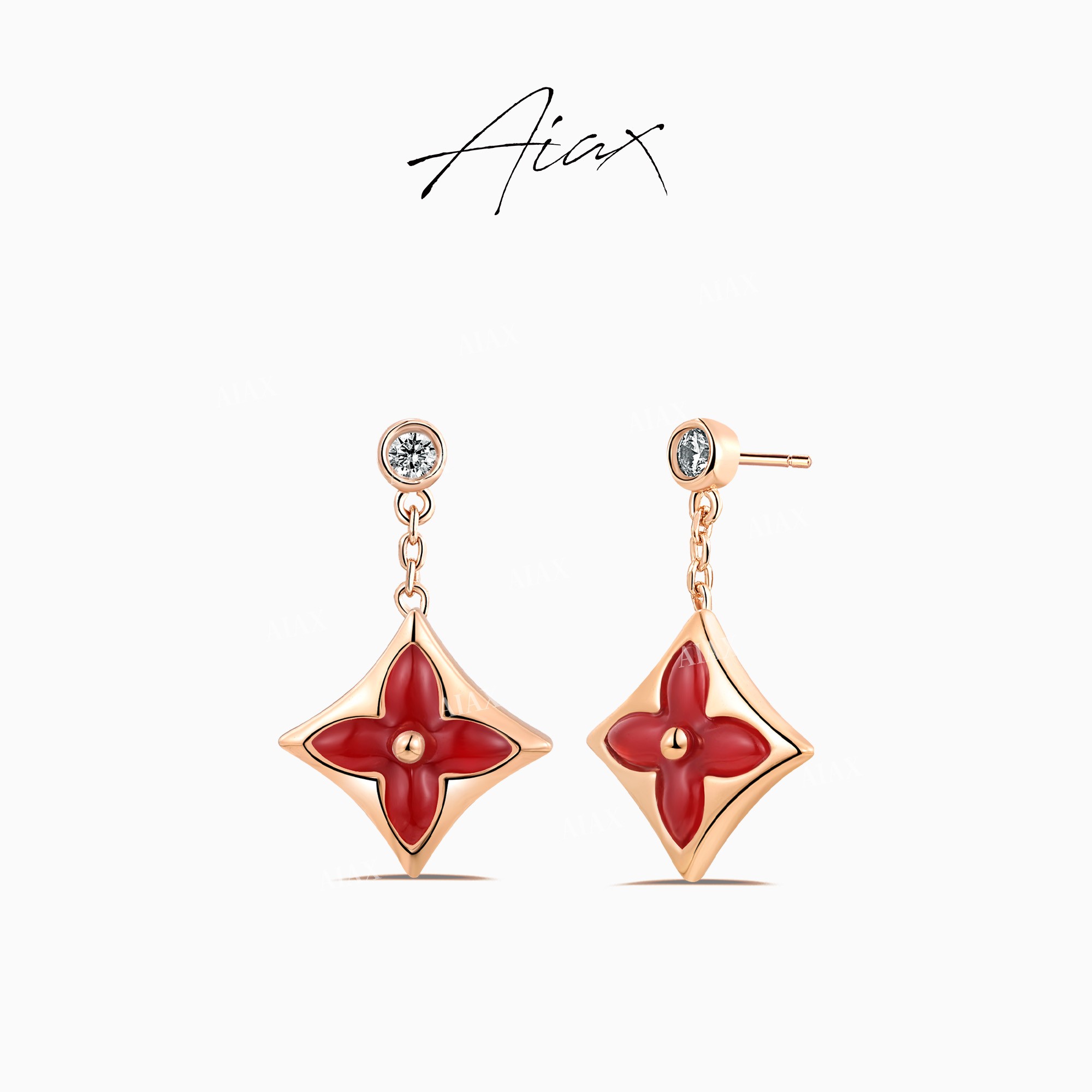 AIAX 流光风 【秋上新】时尚百搭氛围感菱形四叶耳环TSL1579