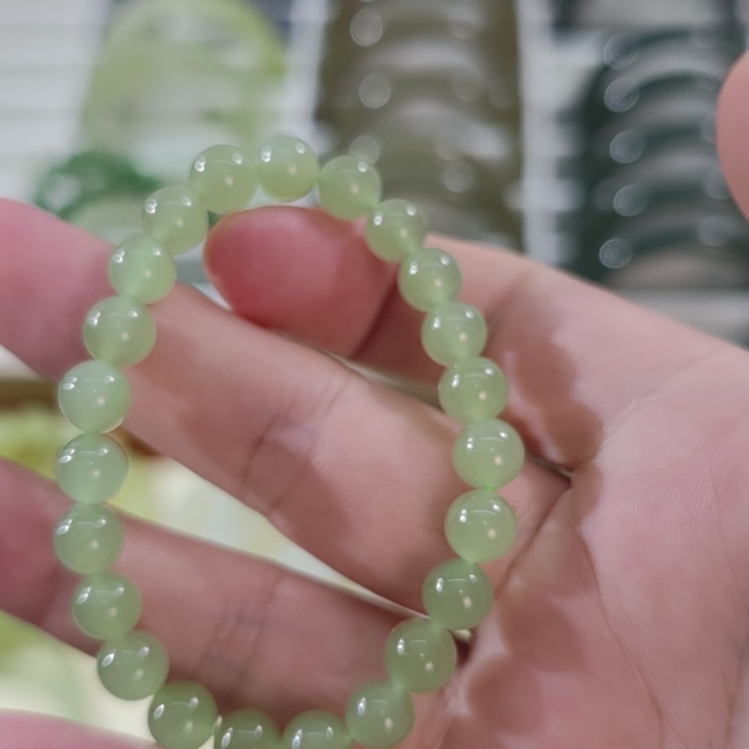和田玉未镶嵌手链卡8高冰茶晴色和田玉手串×1