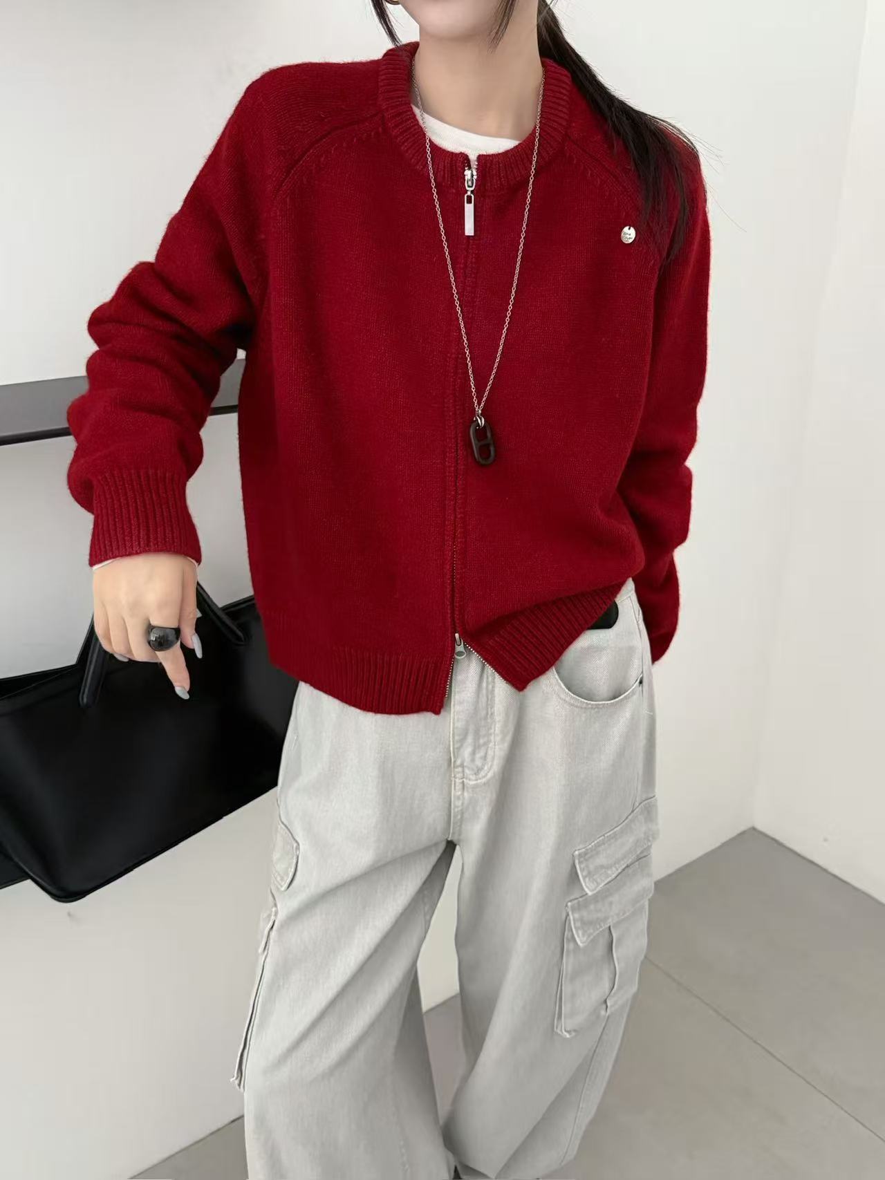 爱舞服饰 双拉链亮片羊毛开衫