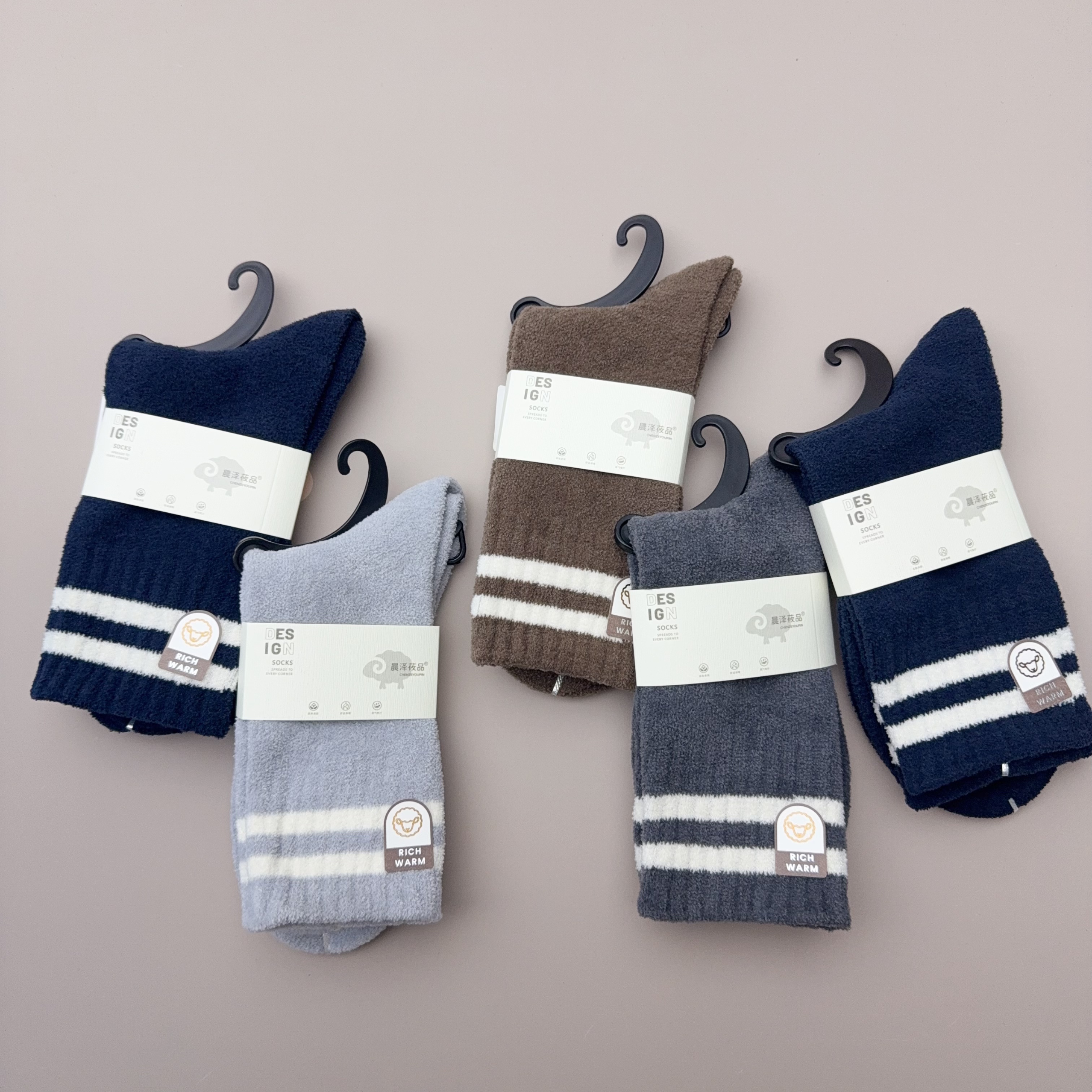 8302-1 五双男袜秋冬保暖时尚中筒袜