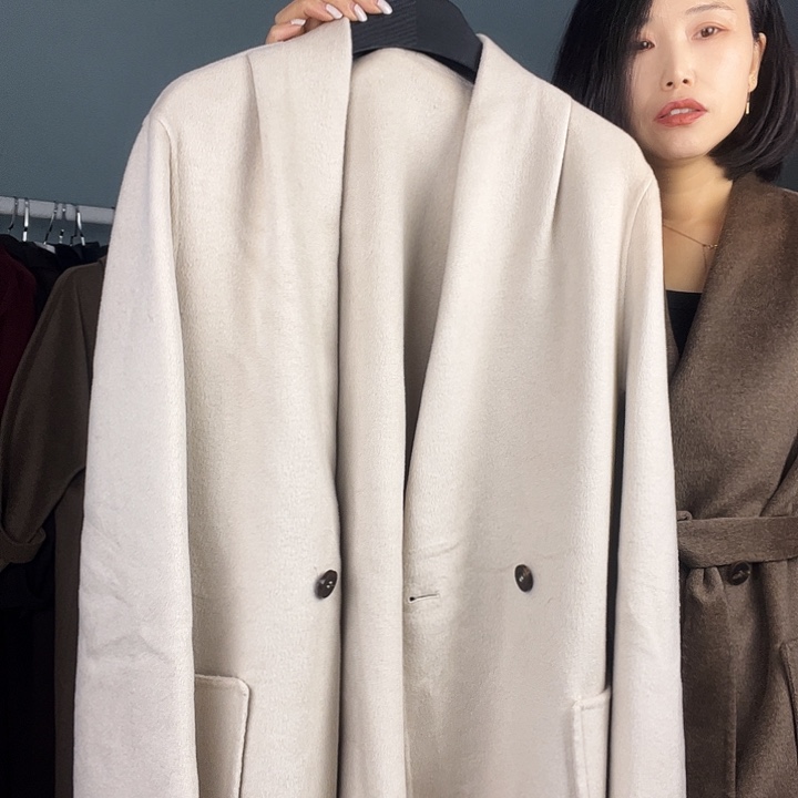 双面呢大衣中长款S码米色