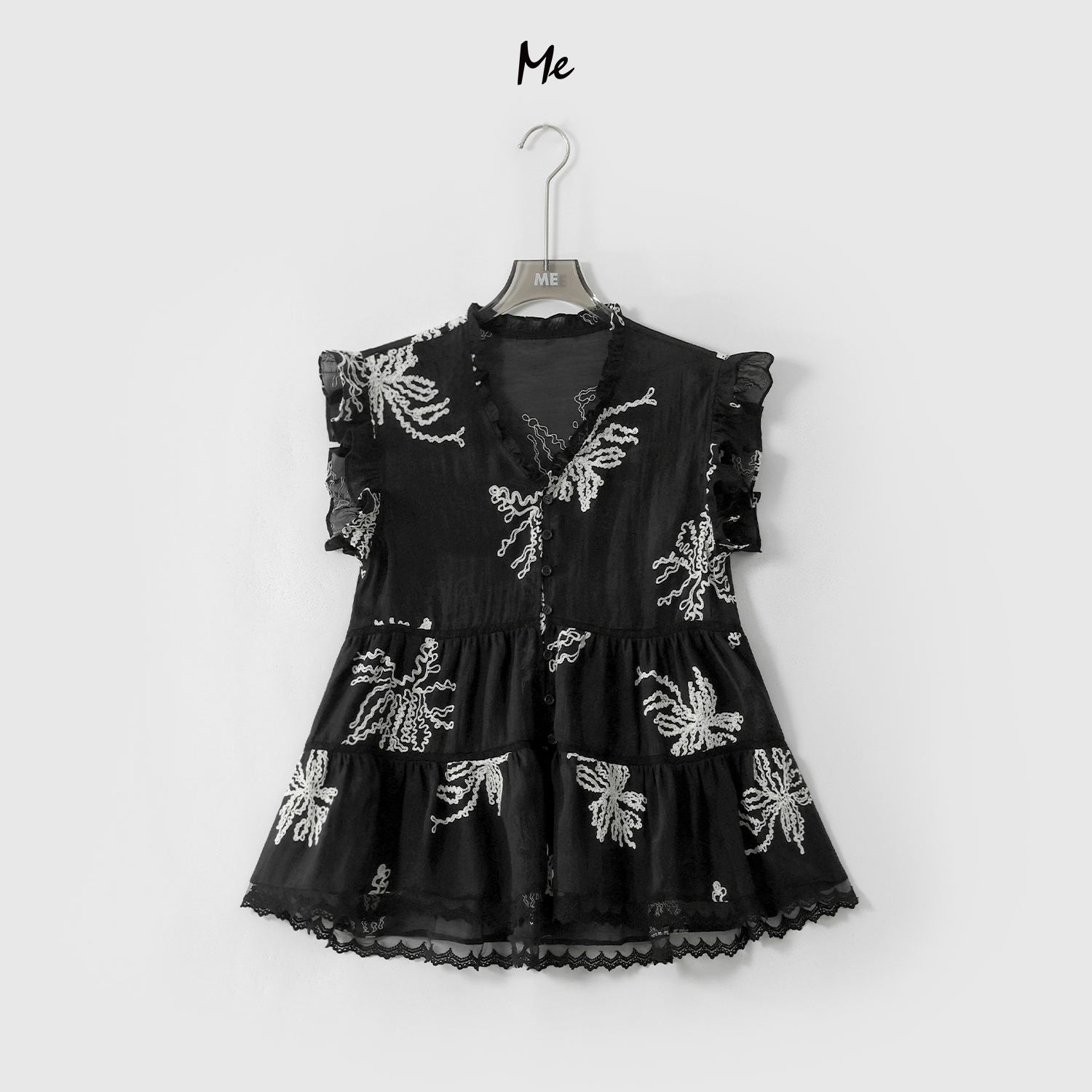 ME【迈阿密海夜】空气感刺绣显瘦时尚上衣百搭荷叶边衬衫MESS5732