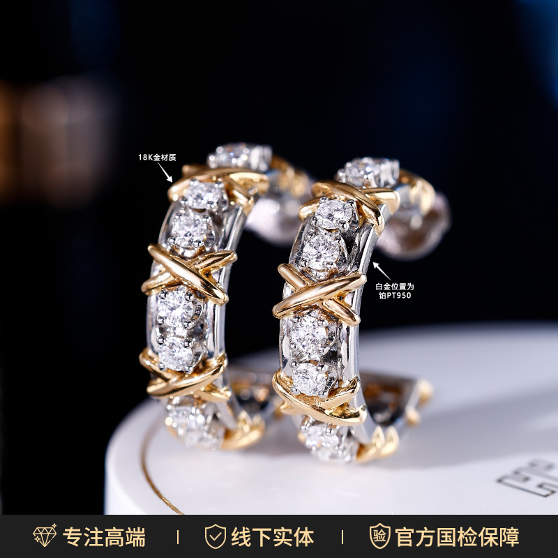 实验室培育钻石十六石钻石耳钉轻奢百搭钻石耳环排镶耳扣18.3克多