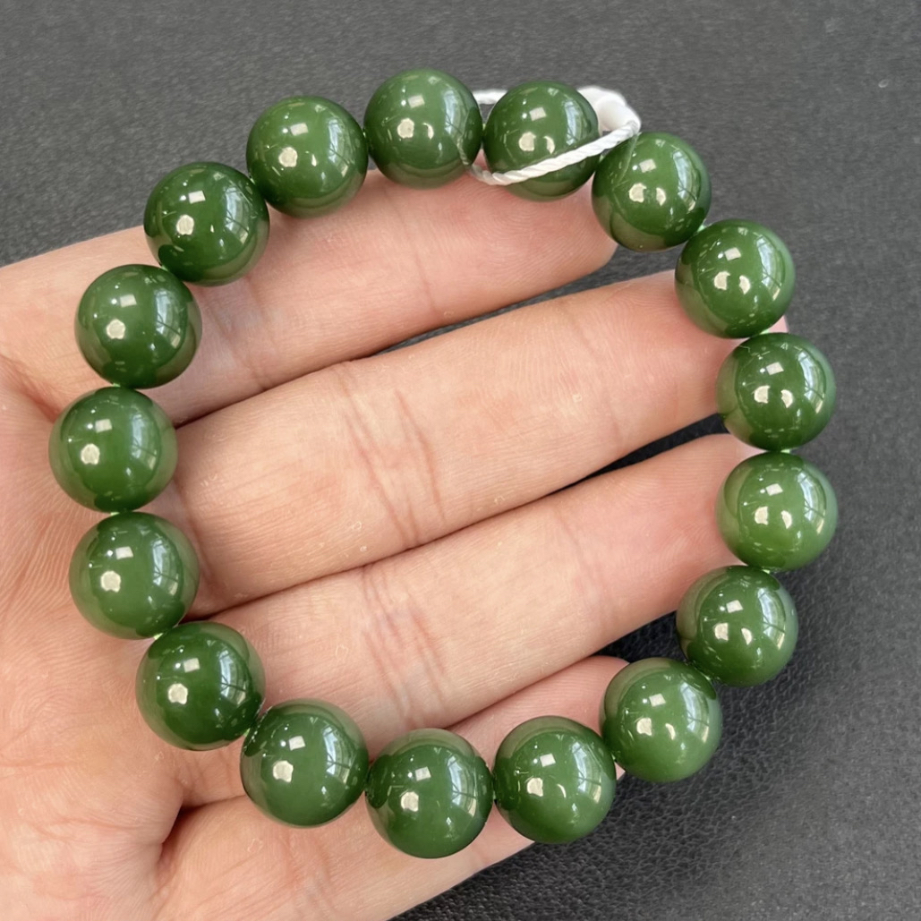 【元举甄选】和田玉碧玉约12mm菠菜绿手串