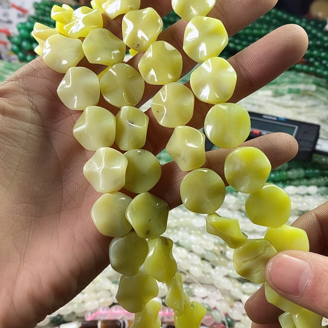 玛瑙/玉髓珠宝半成品合金一条5×16柠檬玉雕刻荷叶D444