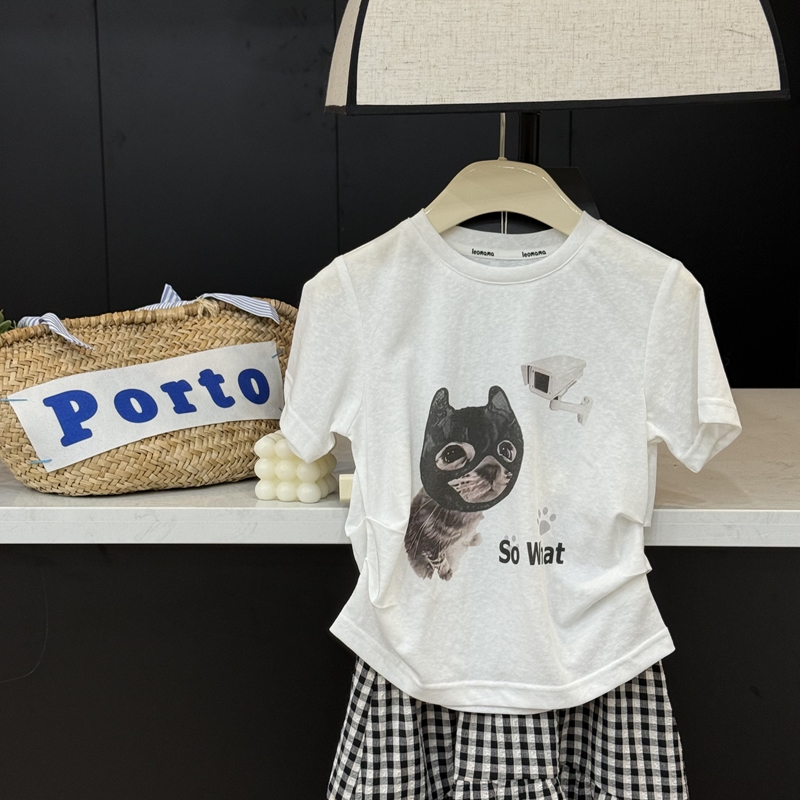 【现货】leomama女童蒙面猫短袖儿童夏款百搭T恤中大童休闲体恤上衣