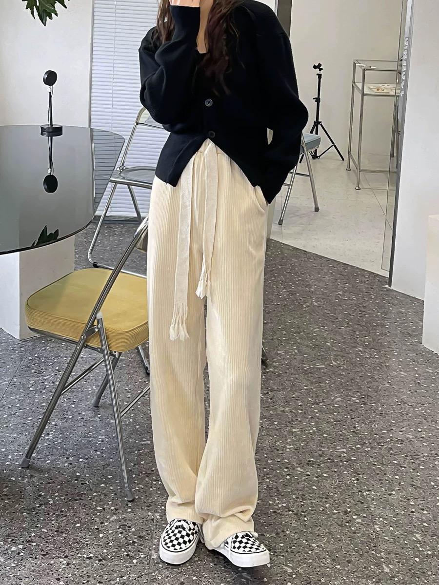 D25 102906 阔腿裤女新款高腰垂感小个子加绒直筒裤