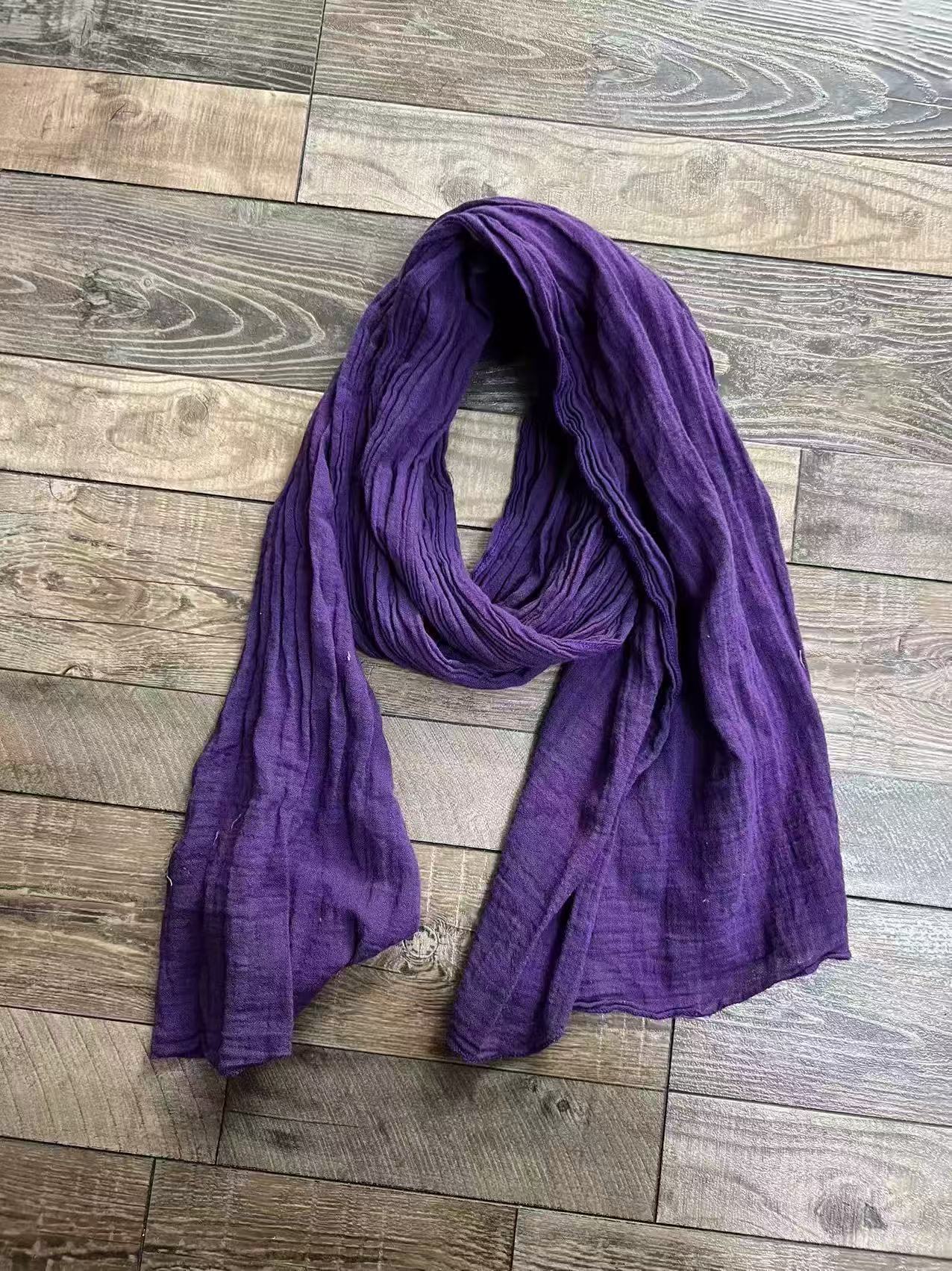 [四月阳光]秋冬麻料炒色做旧纯色百搭复古休闲围巾(长232宽46)