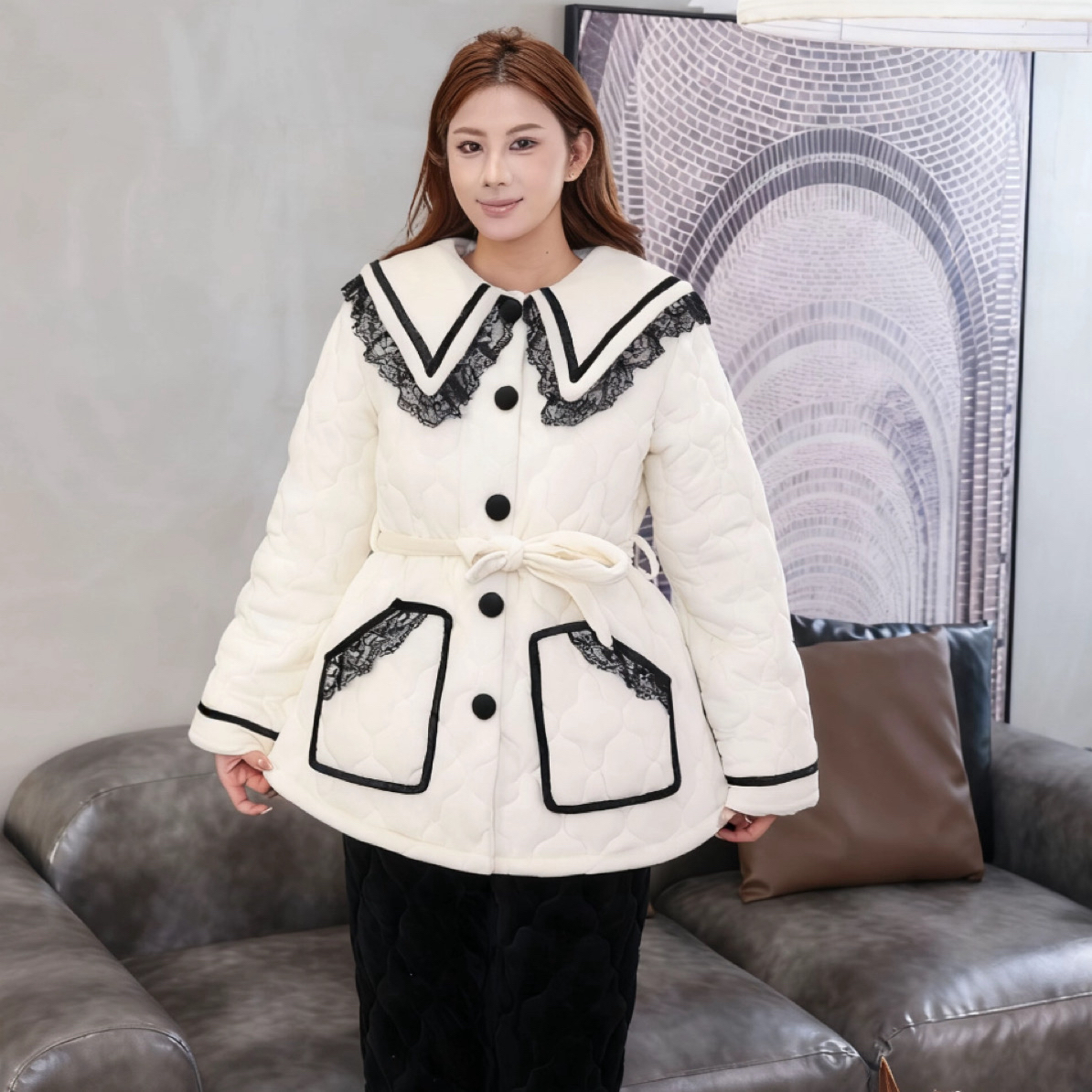 冬季翻领保暖厚款睡衣家居服套装韩版家居服娃娃领2541