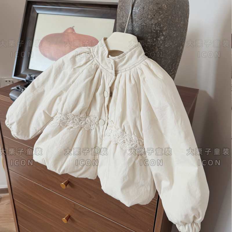 大栗子2025秋冬新款蕾丝花边外套女宝宝夹棉女童外套外穿保暖