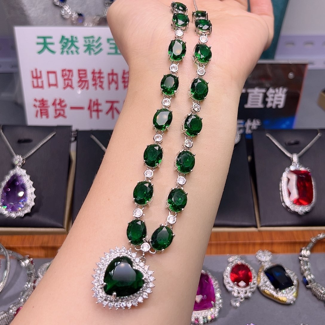 项链透辉石银S925镶嵌叠加2单120