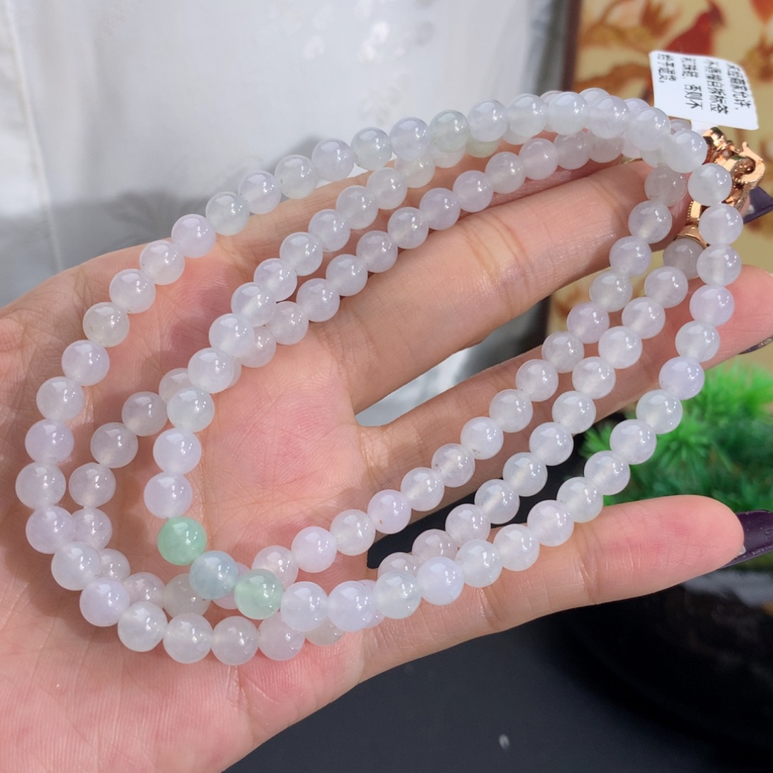 翡翠未镶嵌手串卡5.7胶润马卡龙项链