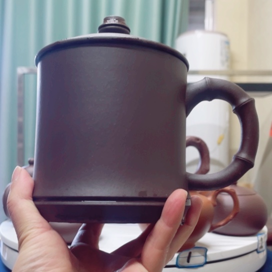 紫砂茶杯老紫泥大竹节杯