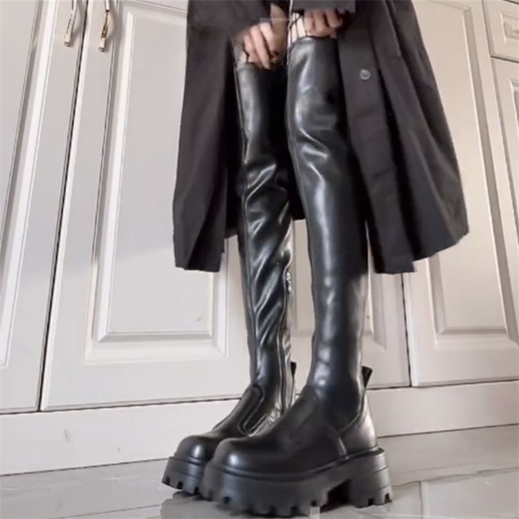 方糖过膝靴子女长筒靴女弹力靴小个子显瘦长筒美拉德风骑士靴厚底