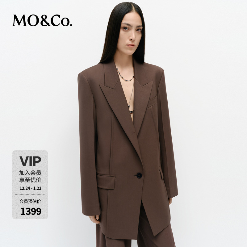 MOCO西装2025新品含绵羊毛精纺时装垫肩低腰线廓形MBE1BLA024