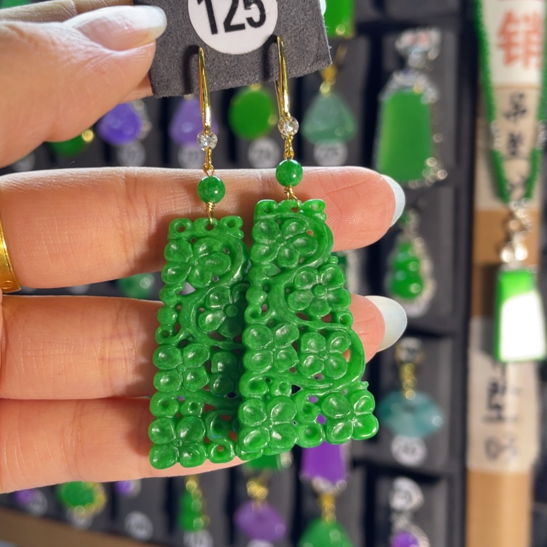 银S925镶嵌翡翠耳饰125