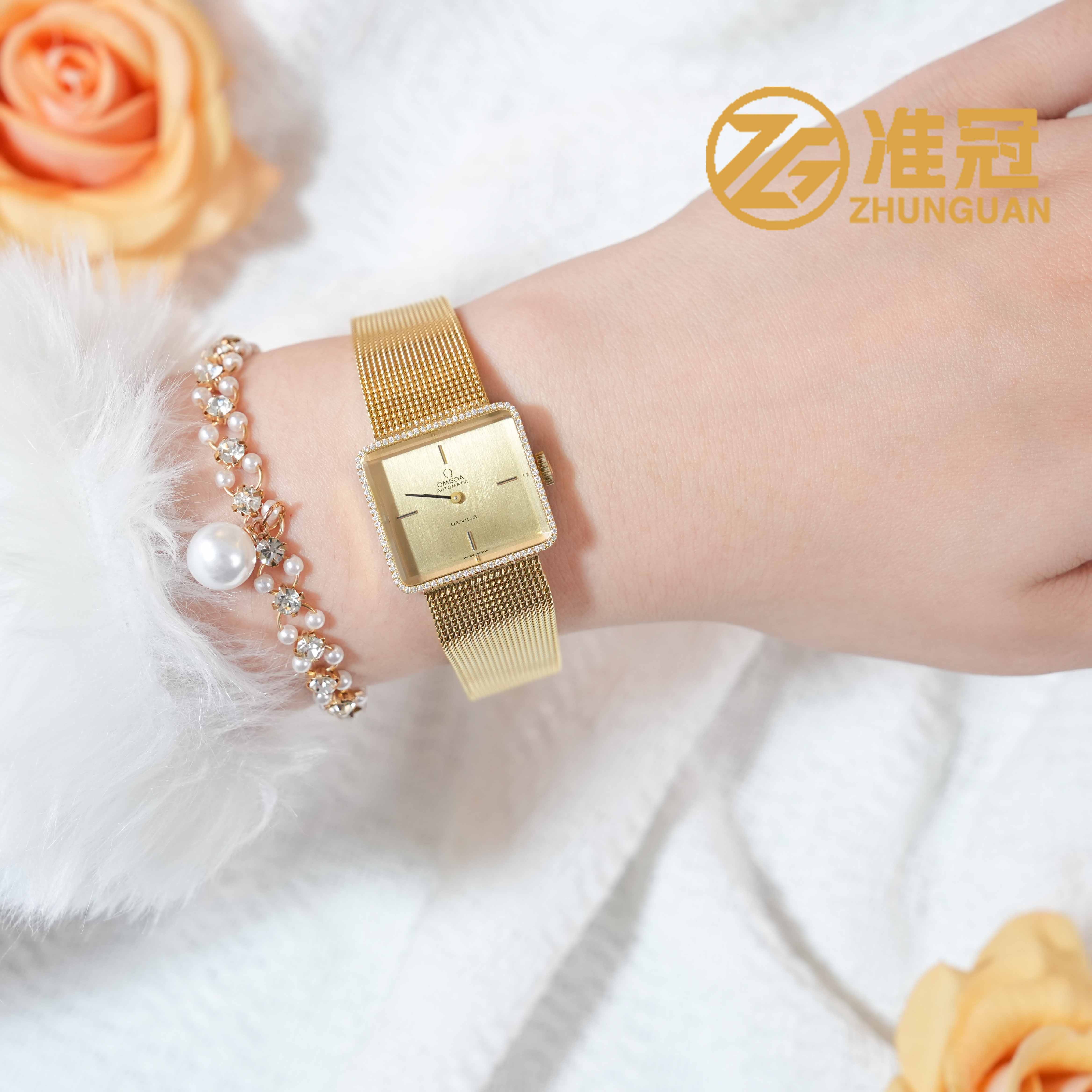 95新 Omega/欧米茄 25*22.5mm自动机械JM5891后镶钻蝶飞瑞士表