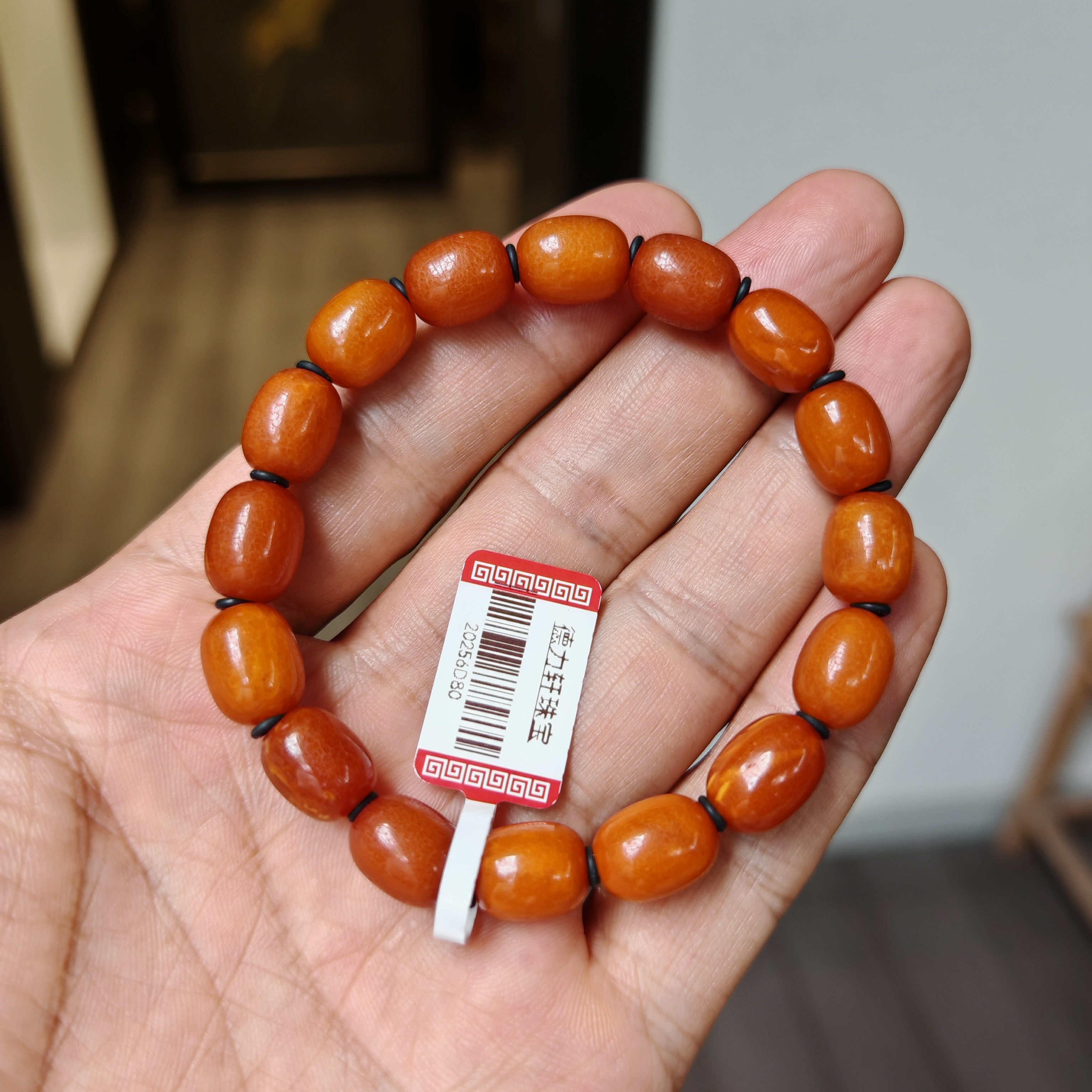 天然老蜜蜡真老蜡枣珠女款时尚百搭素款珠珠红色单圈精美手串手链