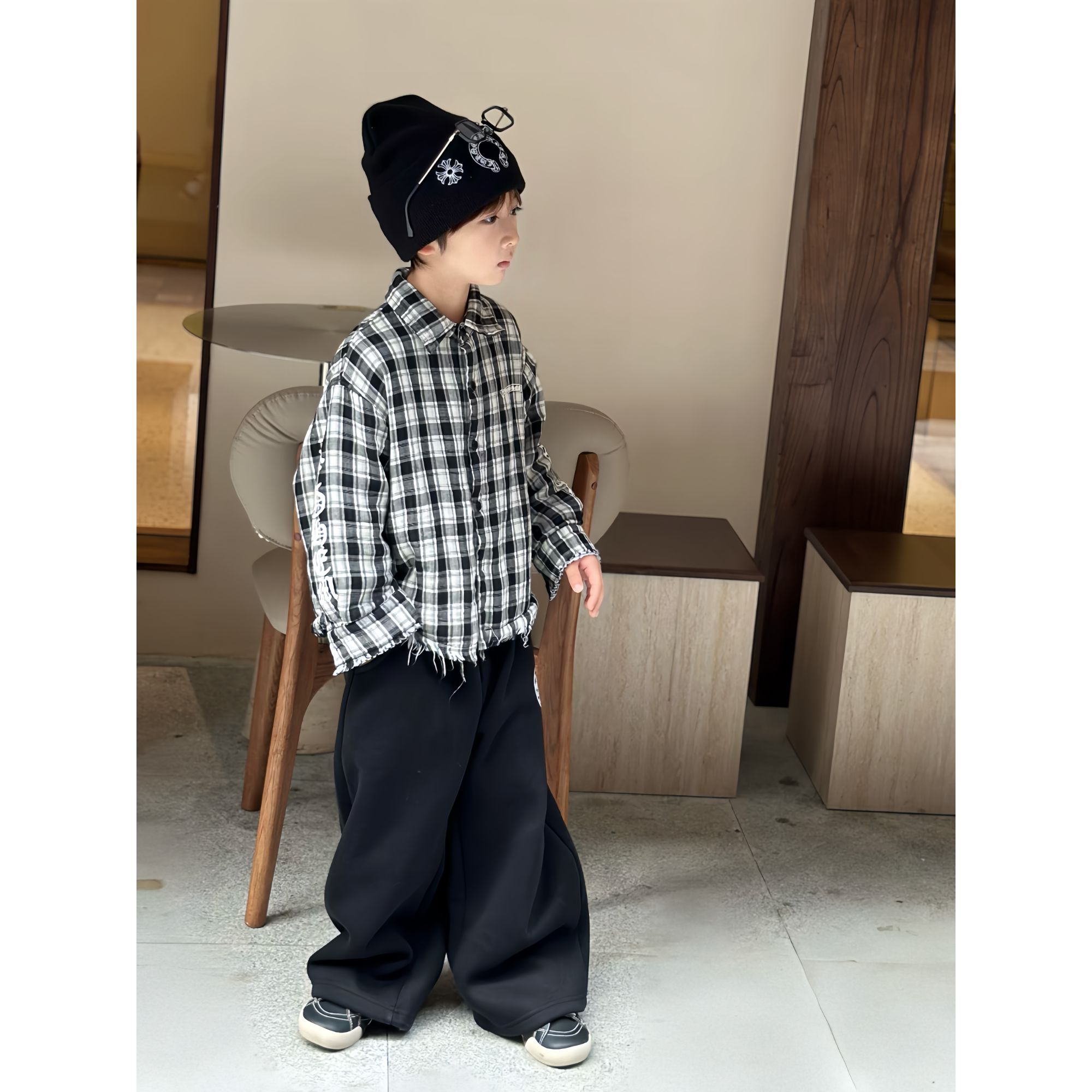 现货｜一森弟弟【你从不受限】印花黑白格纹衬衫长袖 E0060