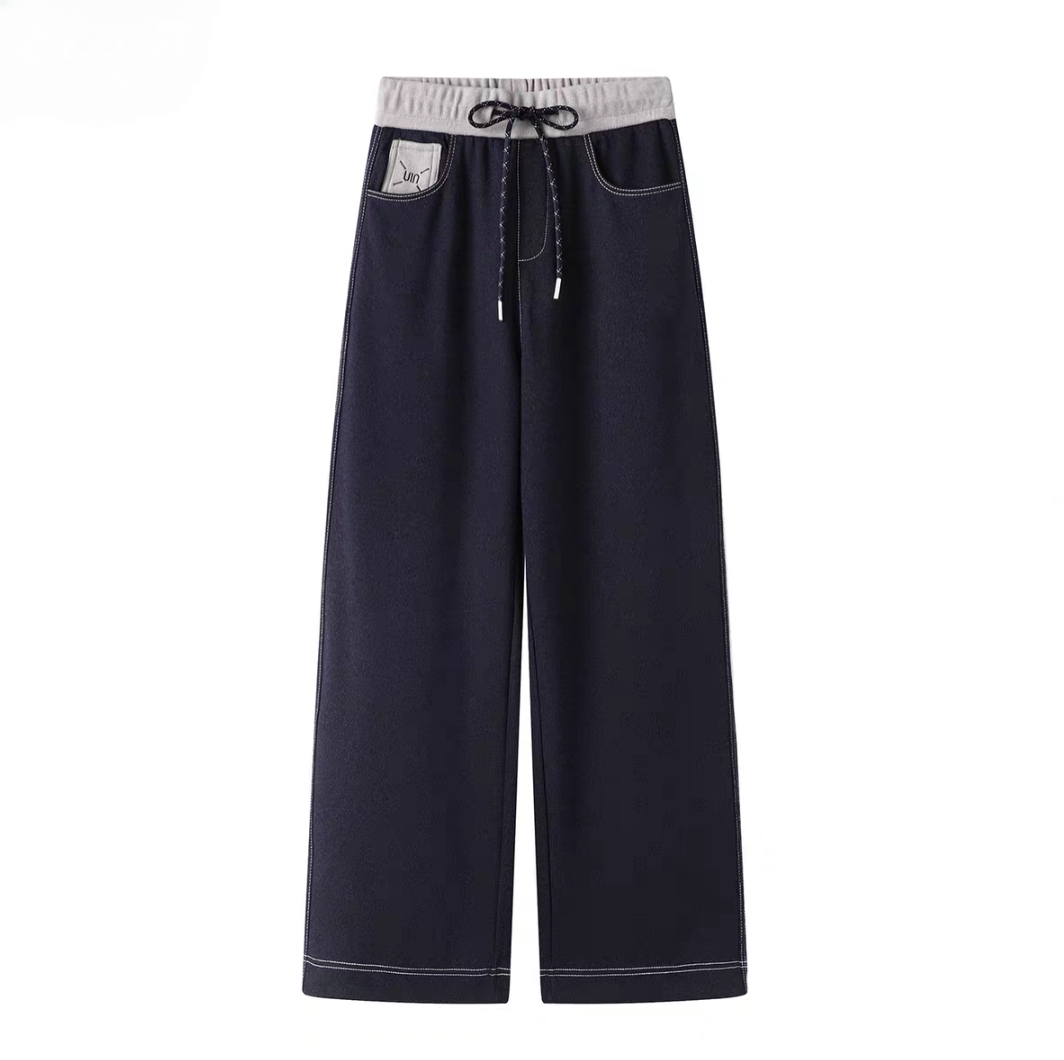 新款显瘦显高抽绳高腰时尚撞色休闲百搭直筒运动裤XX039