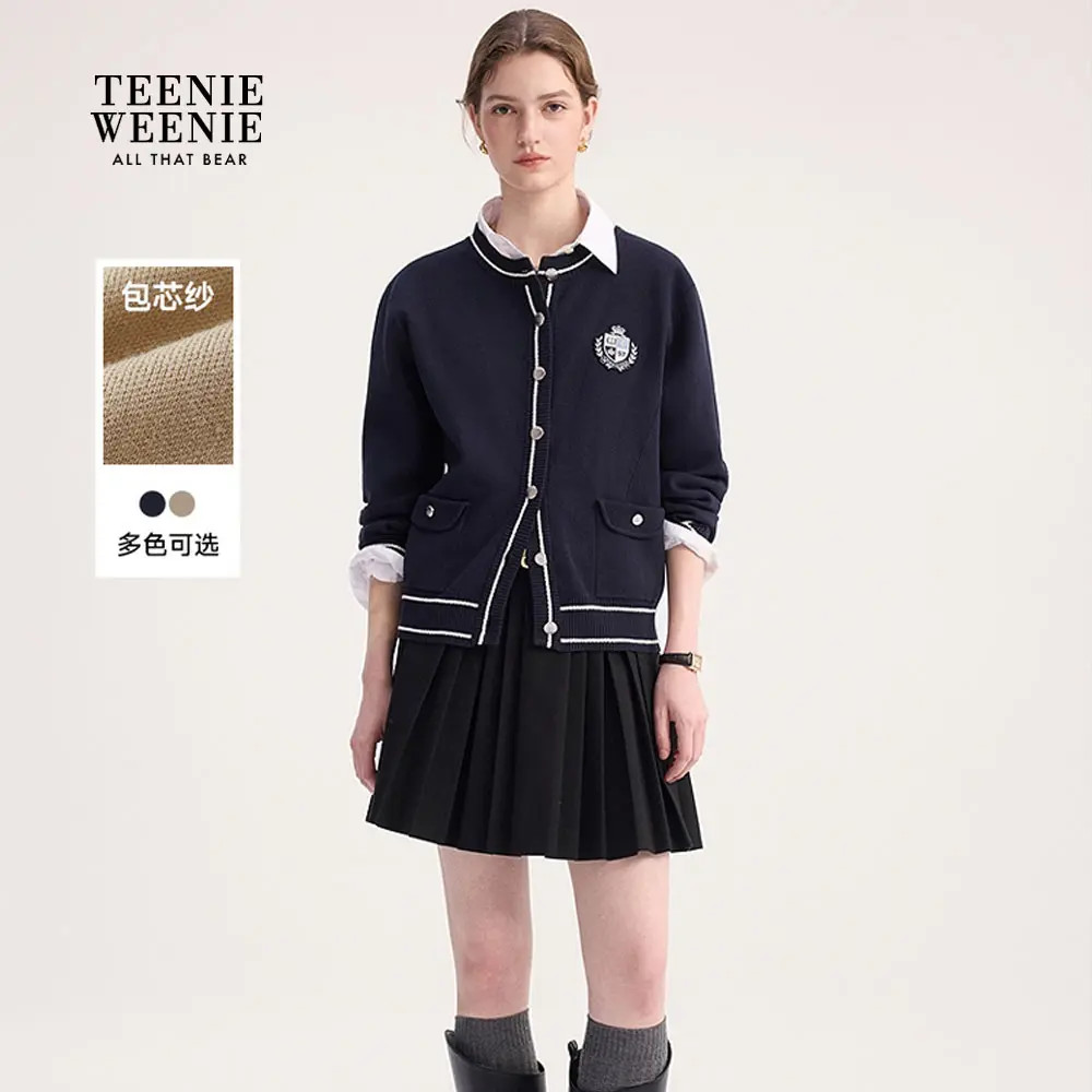 TeenieWeenie小熊毛针织衫25秋季新休闲撞色圆领毛衣上衣