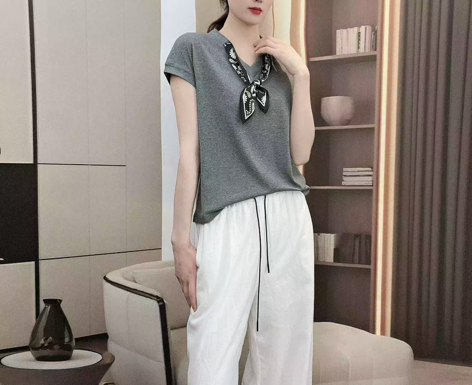 京墨2025夏季新款时尚休闲潮流显瘦打底短袖2540