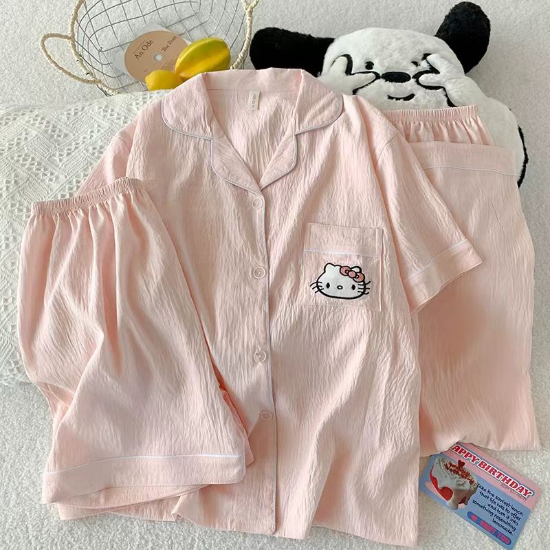 《琪琪家》夏季新款哈喽猫翻领三件套家居服