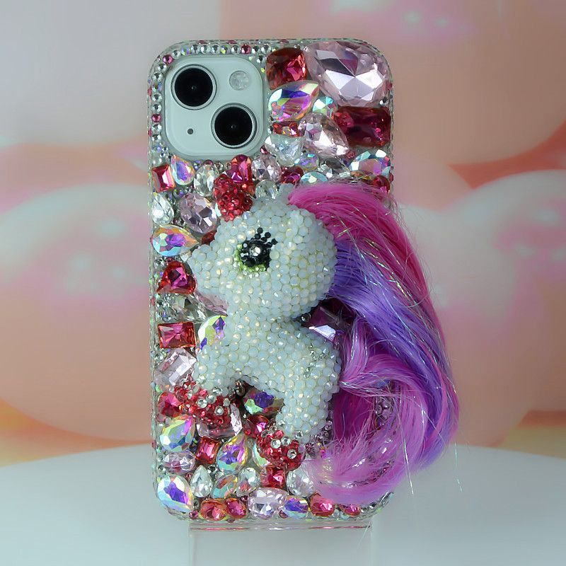 适用iPhone1112 1314 15 pro Max苹果玫红宝石小马宝莉手机壳水钻