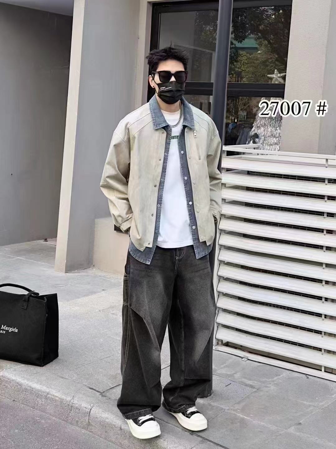 翻领防风拼接男深灰潮流飞行夹克韩版宽松百搭ins上衣工装