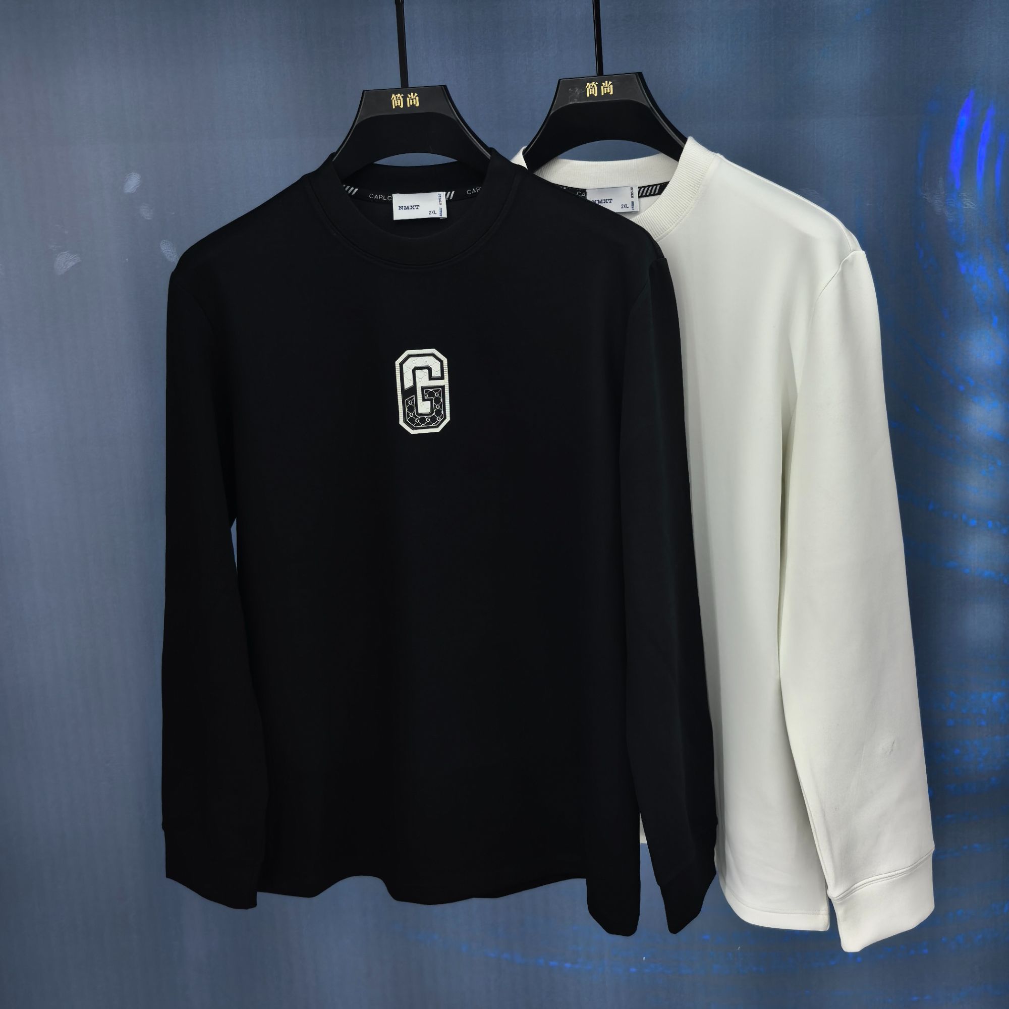 25年秋冬新款个性字母胶条时尚潮牌青年圆领长袖加厚宽松打底衫