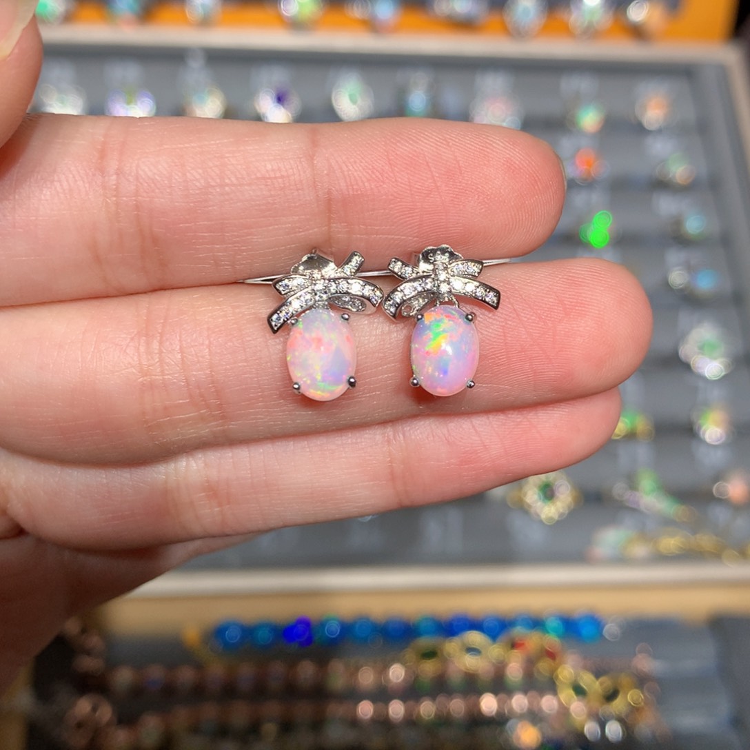 银S925镶嵌欧泊欧泊耳饰y