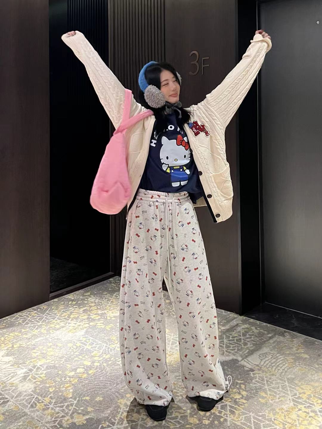 0353【冬季新款】满印kitty阔腿裤加绒（8833）