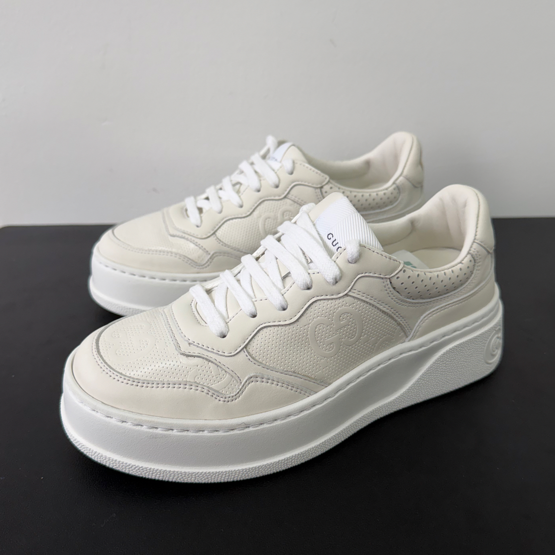 99新 GUCCI/古驰 37.5欧 饼干鞋白色