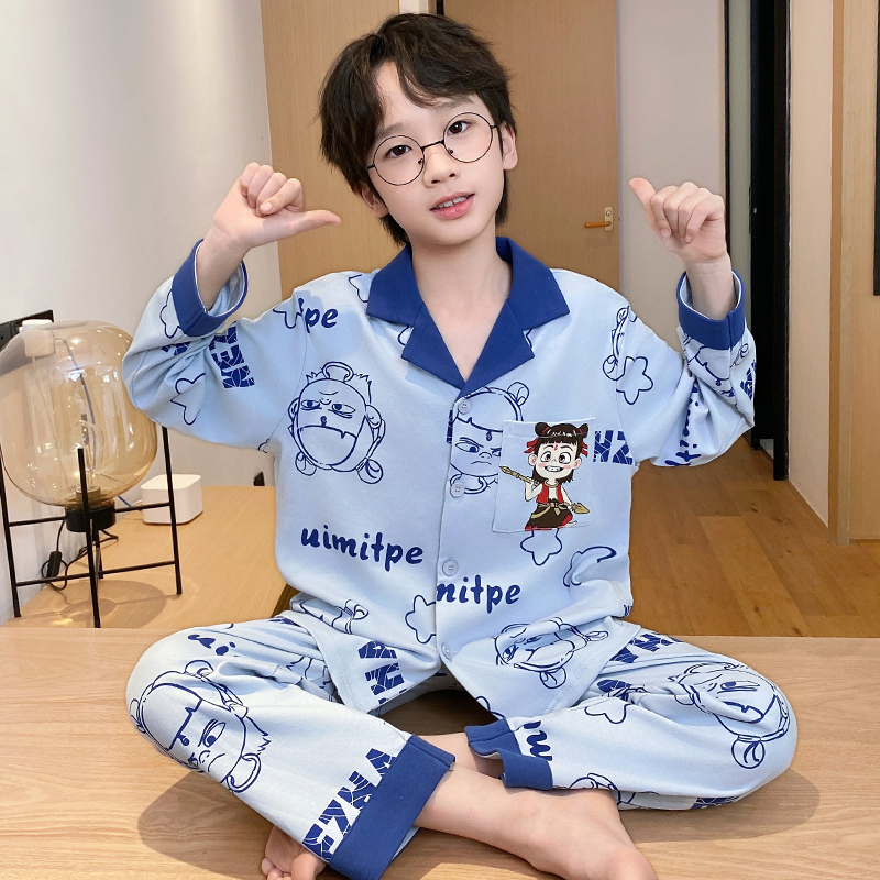 儿童睡衣男童春秋季纯棉薄款长袖套装小男孩中大童卡通宝宝家居服