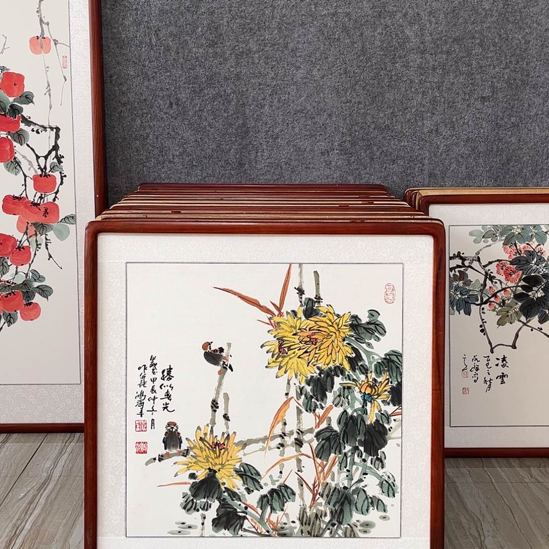 国画书画作品带框63×63