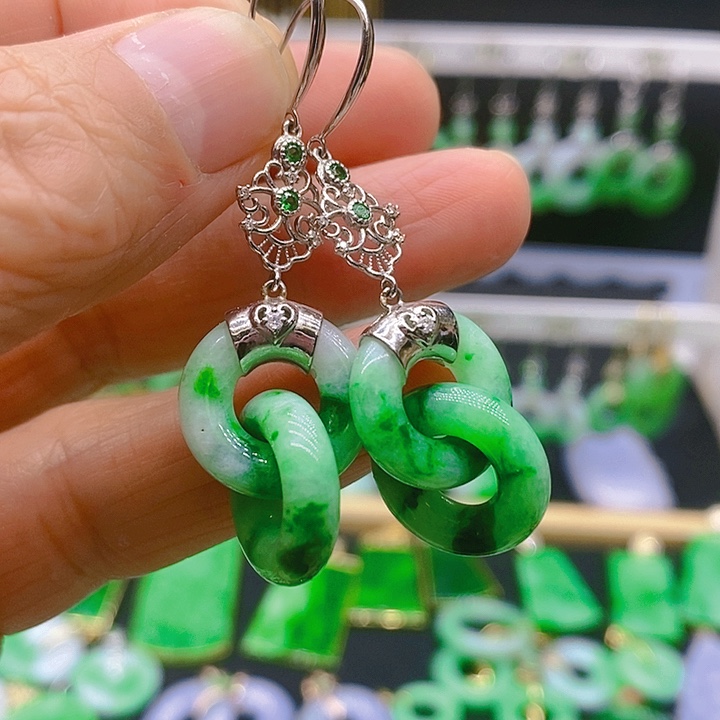 翡翠耳饰18K金镶嵌耳坠