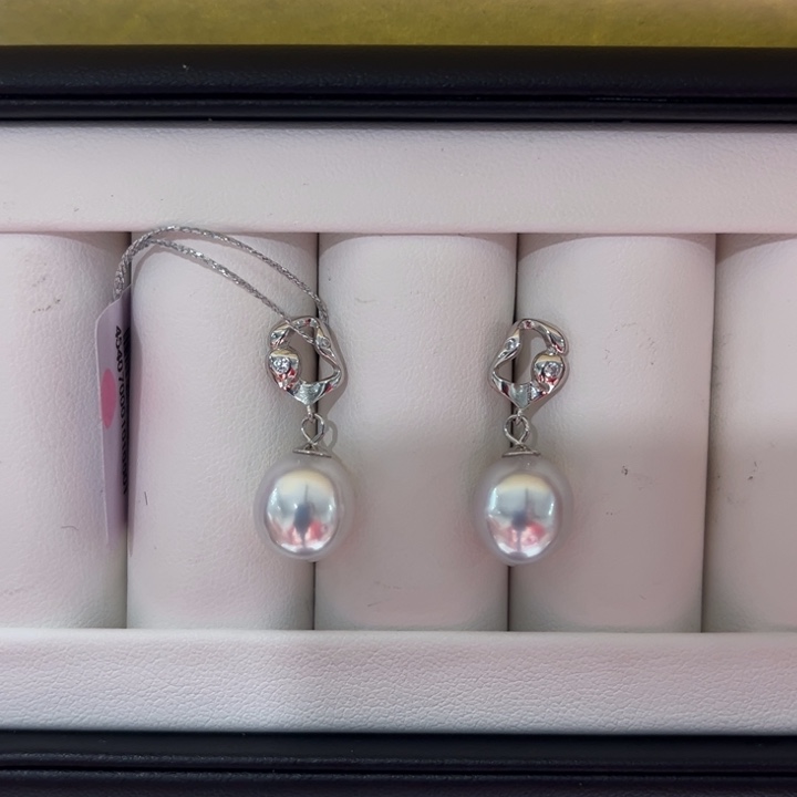 海水珍珠上新澳白不规则耳坠10-11mm银S925镶嵌