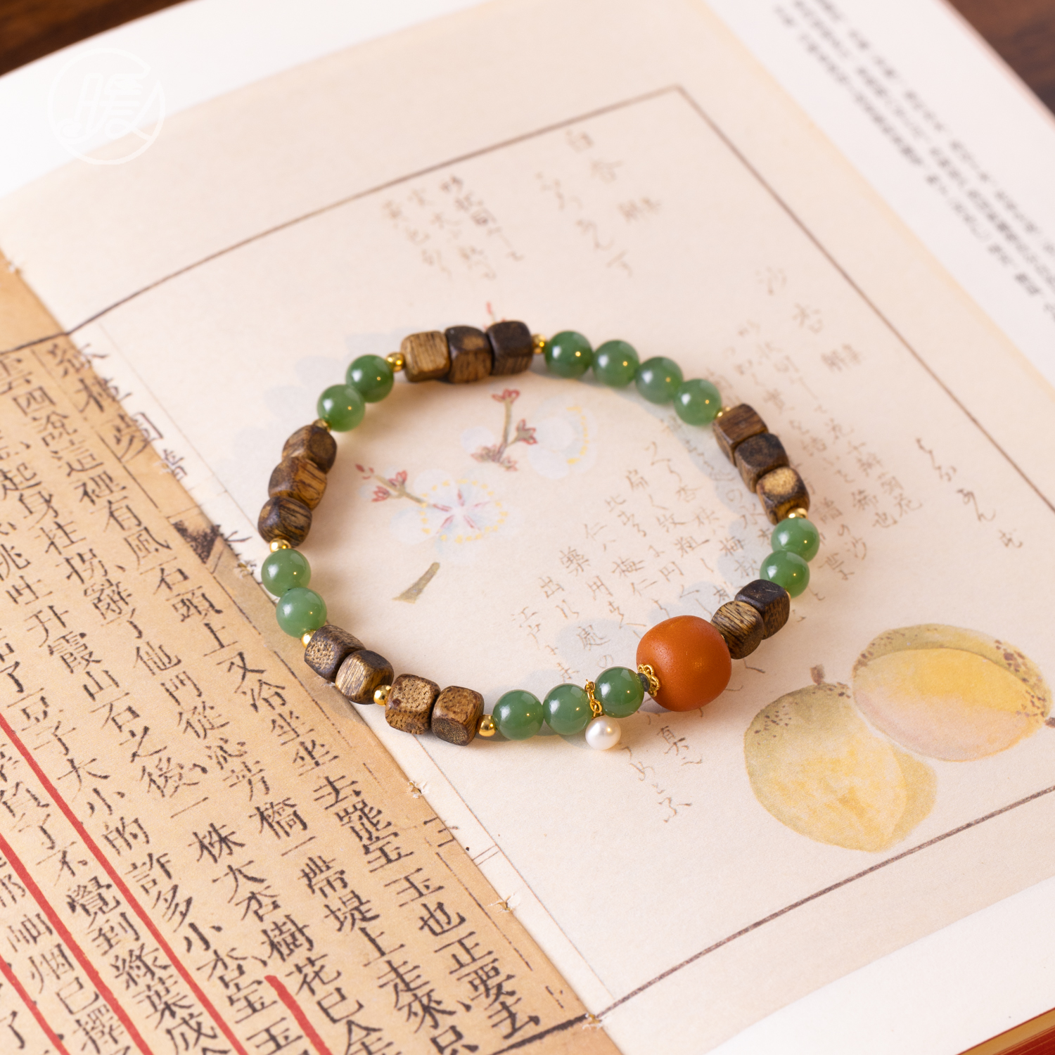 单圈和田玉手串拼方形香搭配路路通蜜蜡M397多样性发一