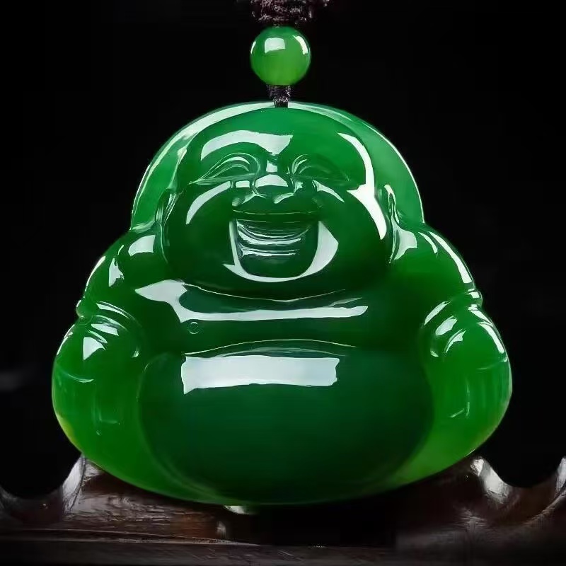 大肚弥勒佛天然帝王绿吊坠精雕款冰透水润吊坠