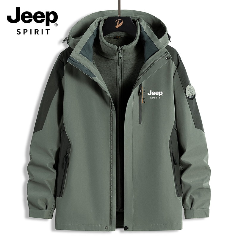 JEEP吉普男士冲锋衣两件套秋冬2025新款防风保暖加绒加厚夹克外套商品图