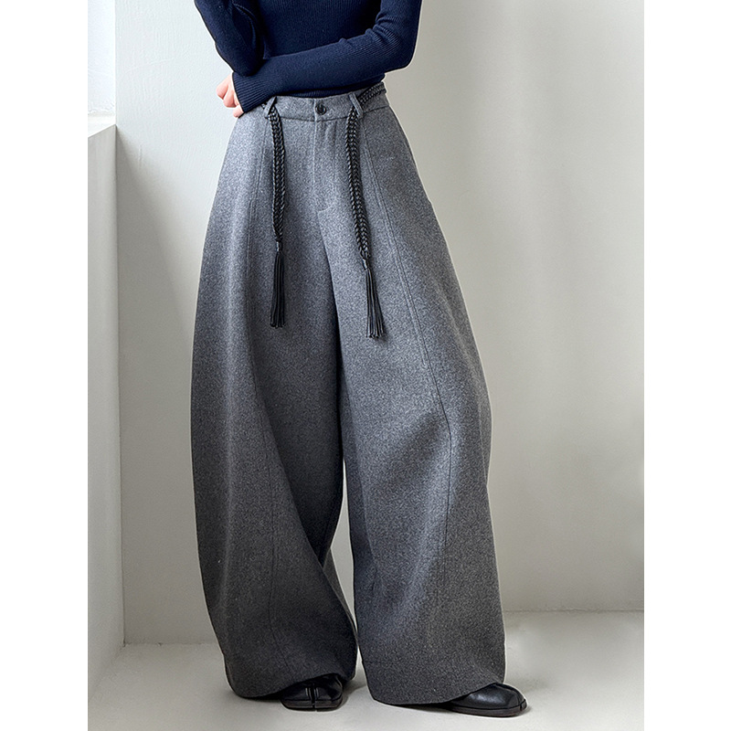秋冬新款韩系高腰宽松阔腿休闲裤长裤垂感灰色百搭宽松显瘦阔腿裤