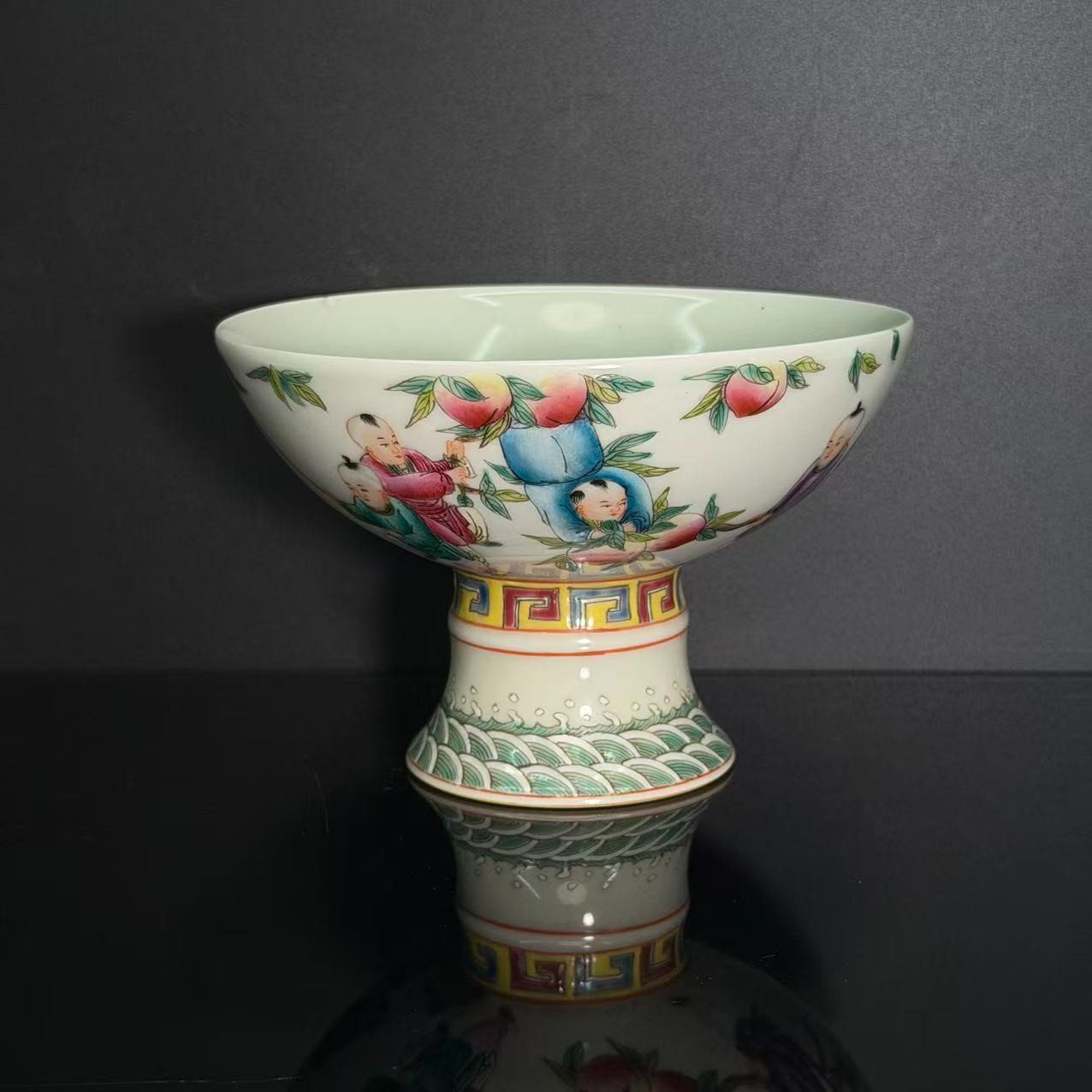 Lot55粉彩高足碗清代乾隆年制款高10cm碗口15cm-YC11120022001067