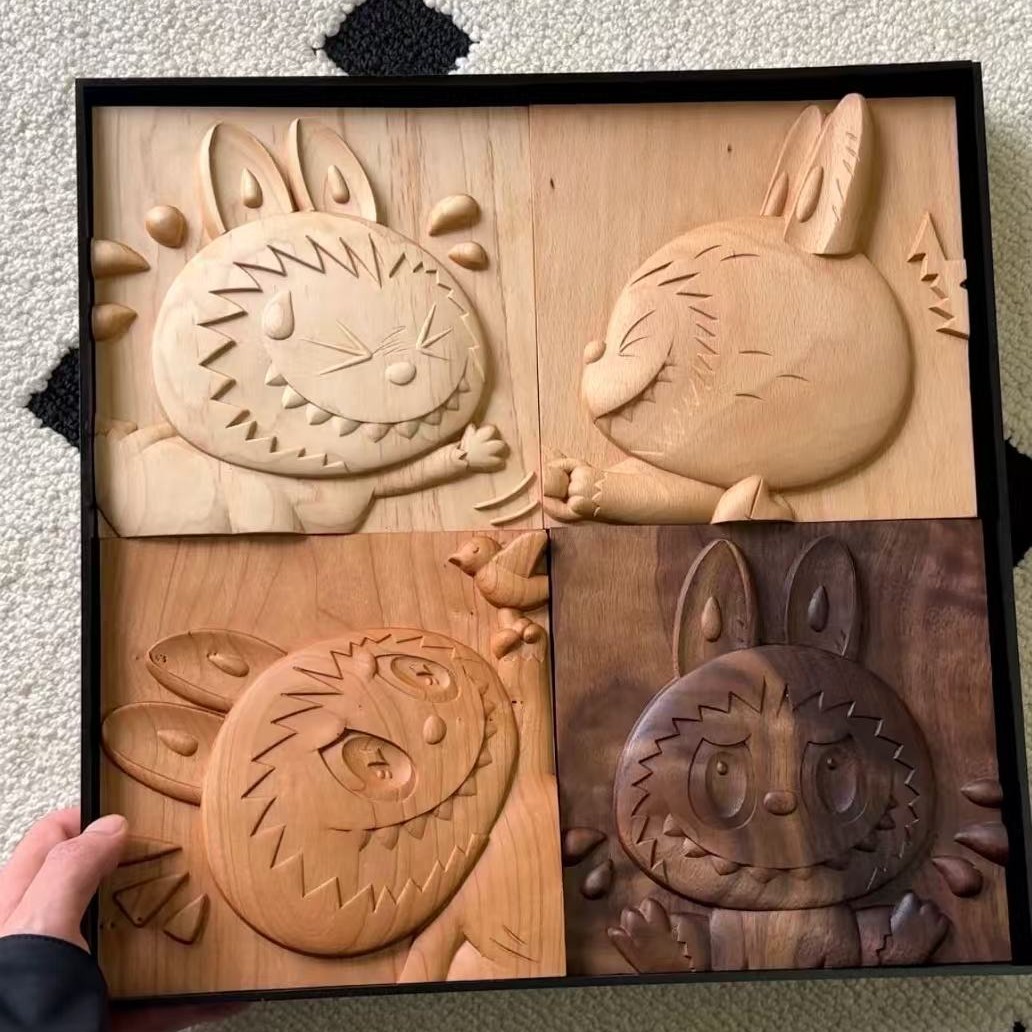 原木浮雕挂画摆件装饰可爱卡通