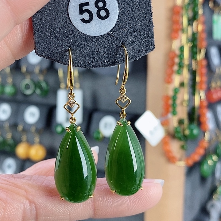 和田玉耳饰18K金镶嵌